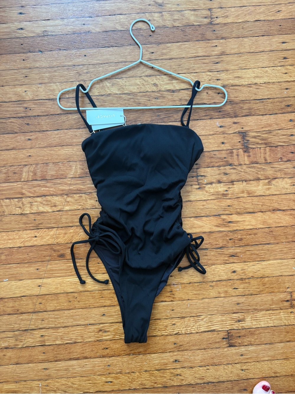 l*space Elise Black Ribbed One-Piece Bitsy Swimsuit with Adjustable Straps